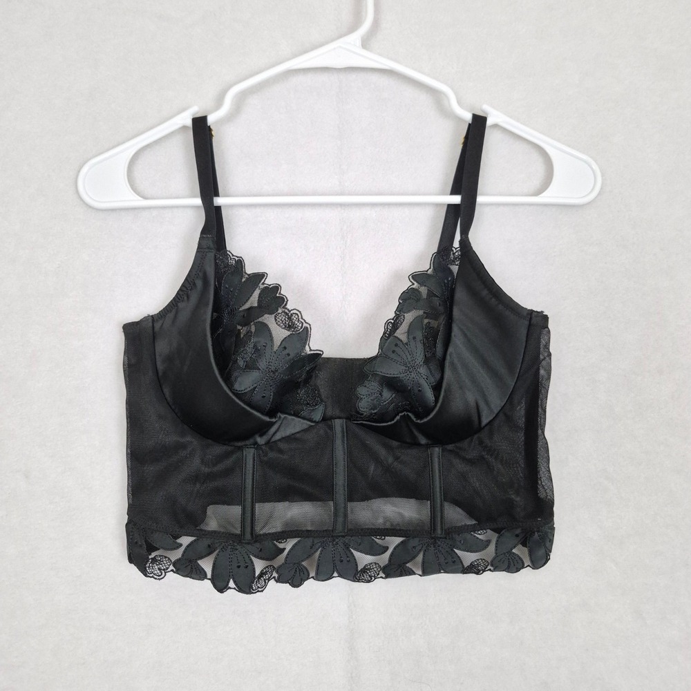 Victoria's Secret Very Sexy Floral Black Lace Corset Bra Sheer Underwire 32 B